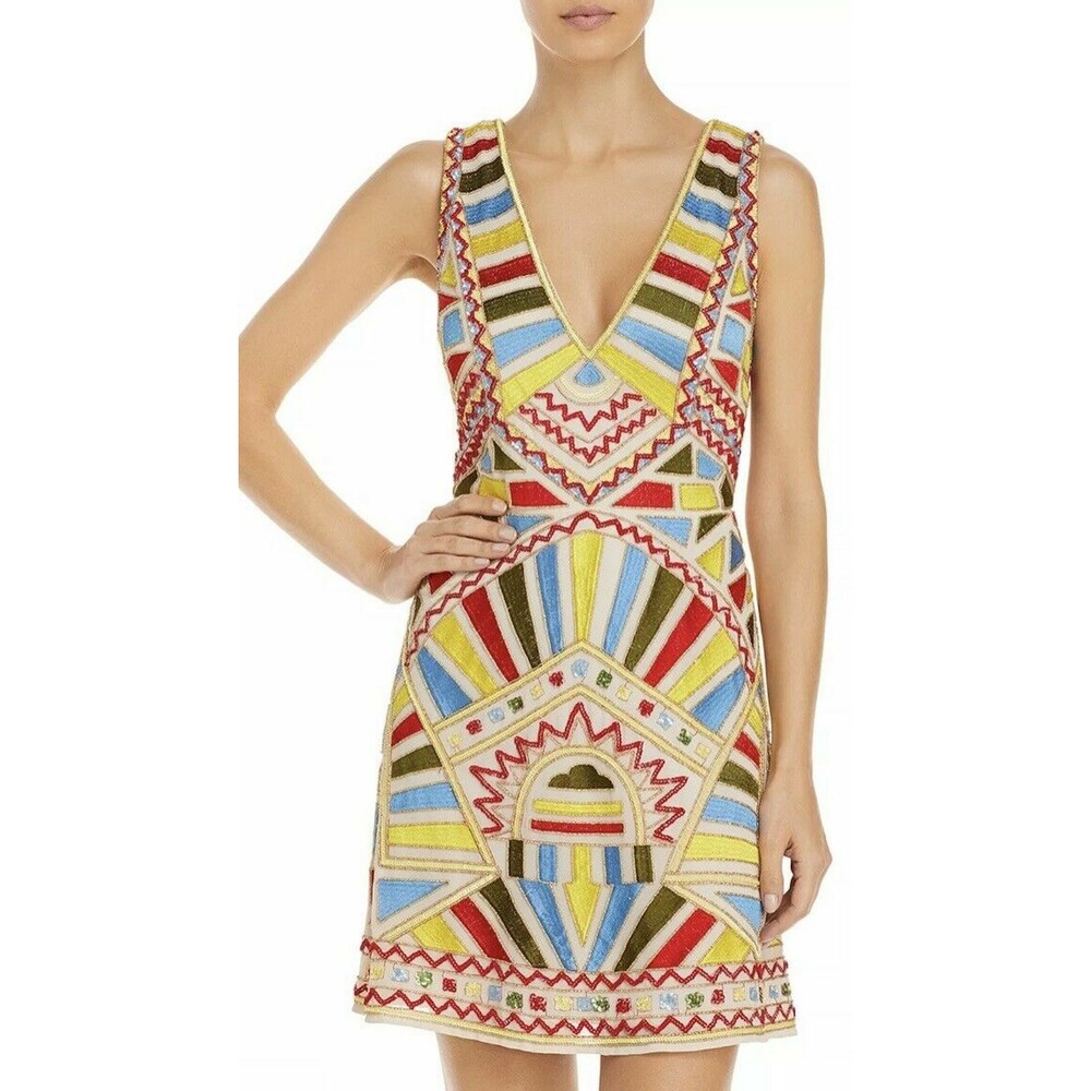 Aidan by Aidan Mattox Embroidered Beaded Mini Dress